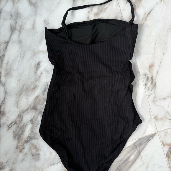 Aerie Black Ribbed Cutout One-Piece Swimsuit Tie Detail Size S - Picture 9 of 9